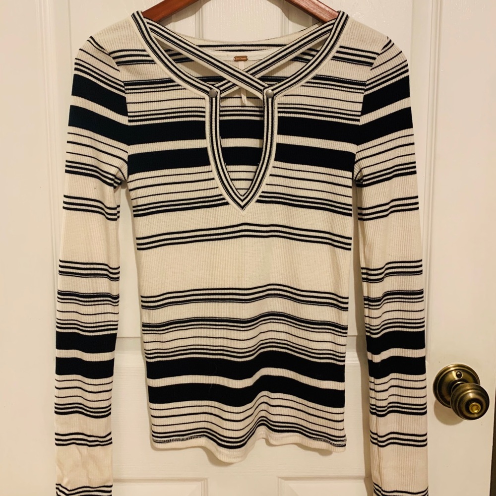 Free People long sleeve deep v neck cut shirt